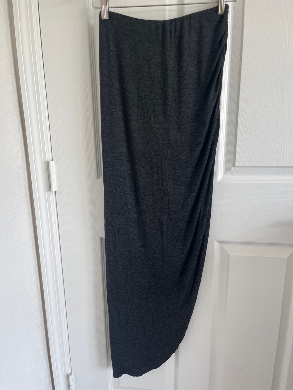 Charcoal Grey Maxi Skirt - Sleek Stretch Fit side slit and Rusched Hips Y2K NWOT